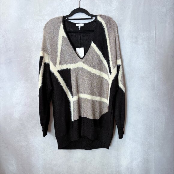 REISS Madeline Colorblock Sweater Metallic Spliced Pattern Jumper Blouse Sz XL - Picture 6 of 12